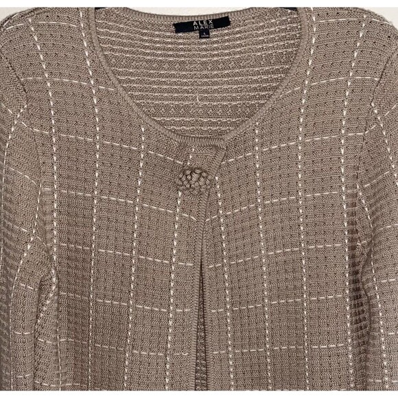 Alex Marie Brown Cardigan L Wool Sweater Flower Button White Grid Long Sleeve - Picture 3 of 12
